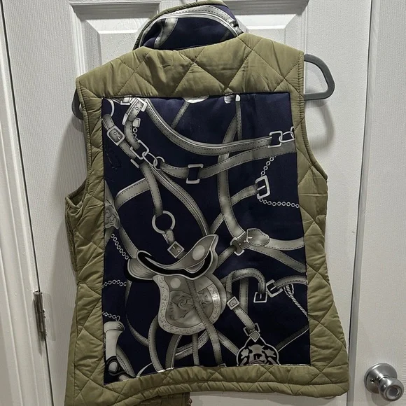 Hermes Scarf Upcycled into an Olive Vest - Picture 1 of 10